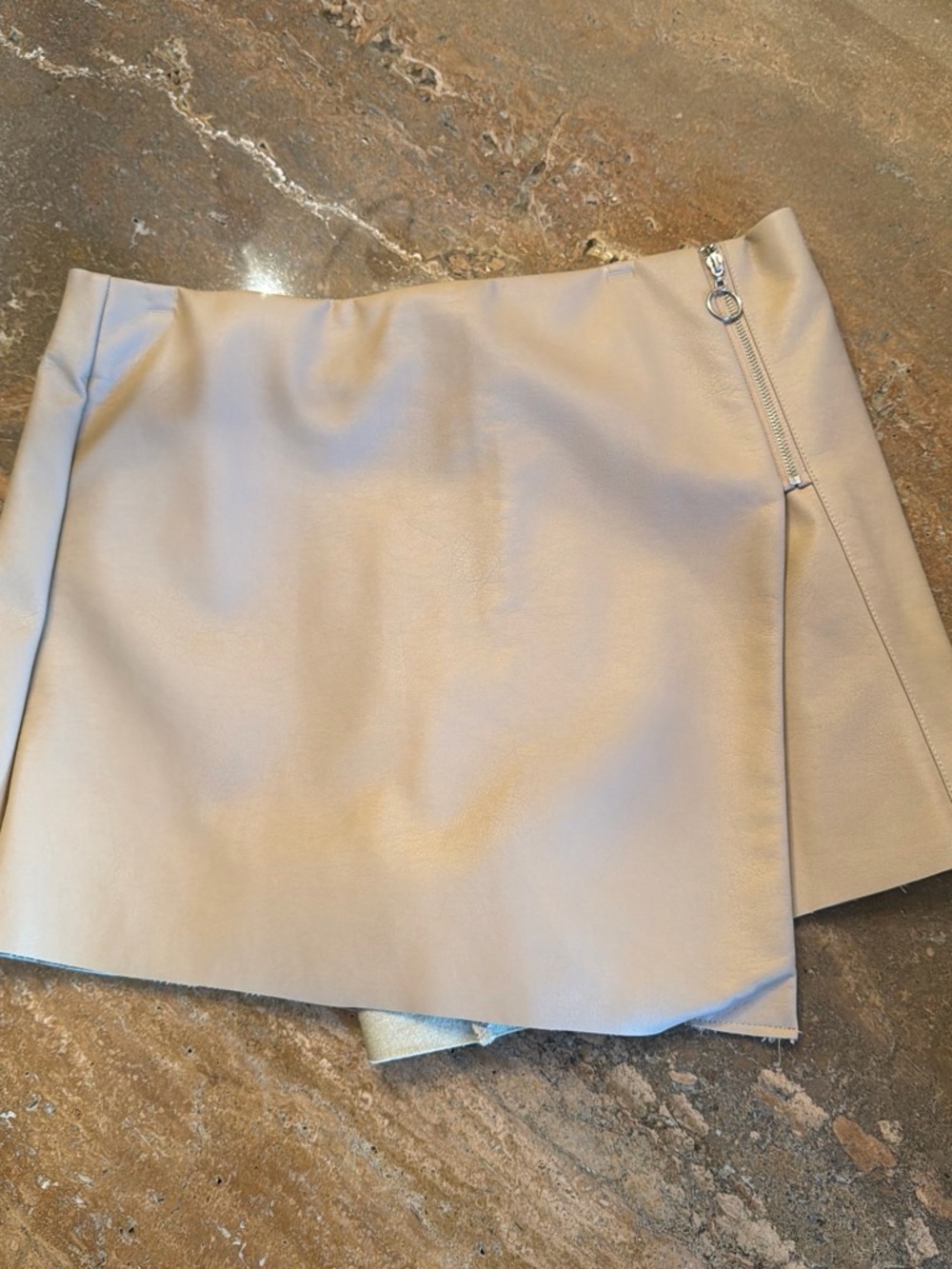 Beige Faux Leather Mini Skirt with Side Zip